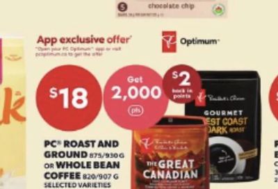 Loblaws PC Ground and Whole Beans $18 + 2k PCO pts w/ app