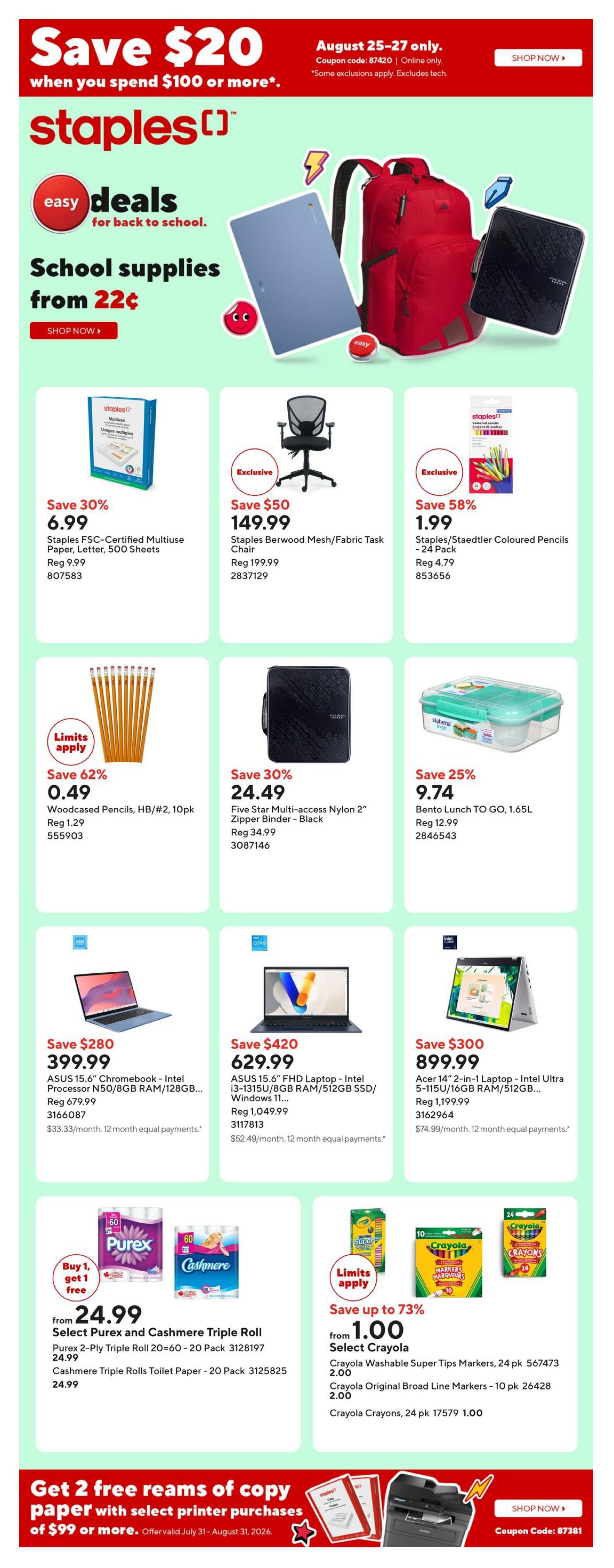 Staples Flyer August 21 to 27