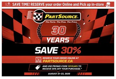 PartSource: SAVE 30% SITEWIDE - When You Reserve Any Product Online - 30th ANNIVERSARY SALE