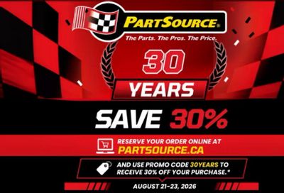 PartSource: Parts Source 30 year Anniversary - 30% off online orders using Promo Code 30YEARS - from Aug 21-23