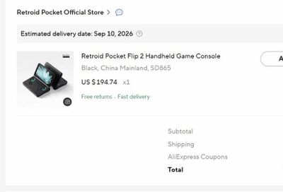 AliExpress: Retroid Pocket Flip 2 Clamshell 6'' 12GB+128GB + 19%Cashback Rakuten USA ~@227CAD