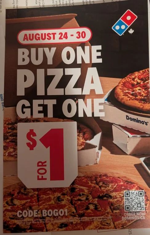 Domino's Pizza: BOGO for $1, 8/24-30, online only participating locations Domino's Pizza: BOGO for $1, 8/24-30, online only participating locations