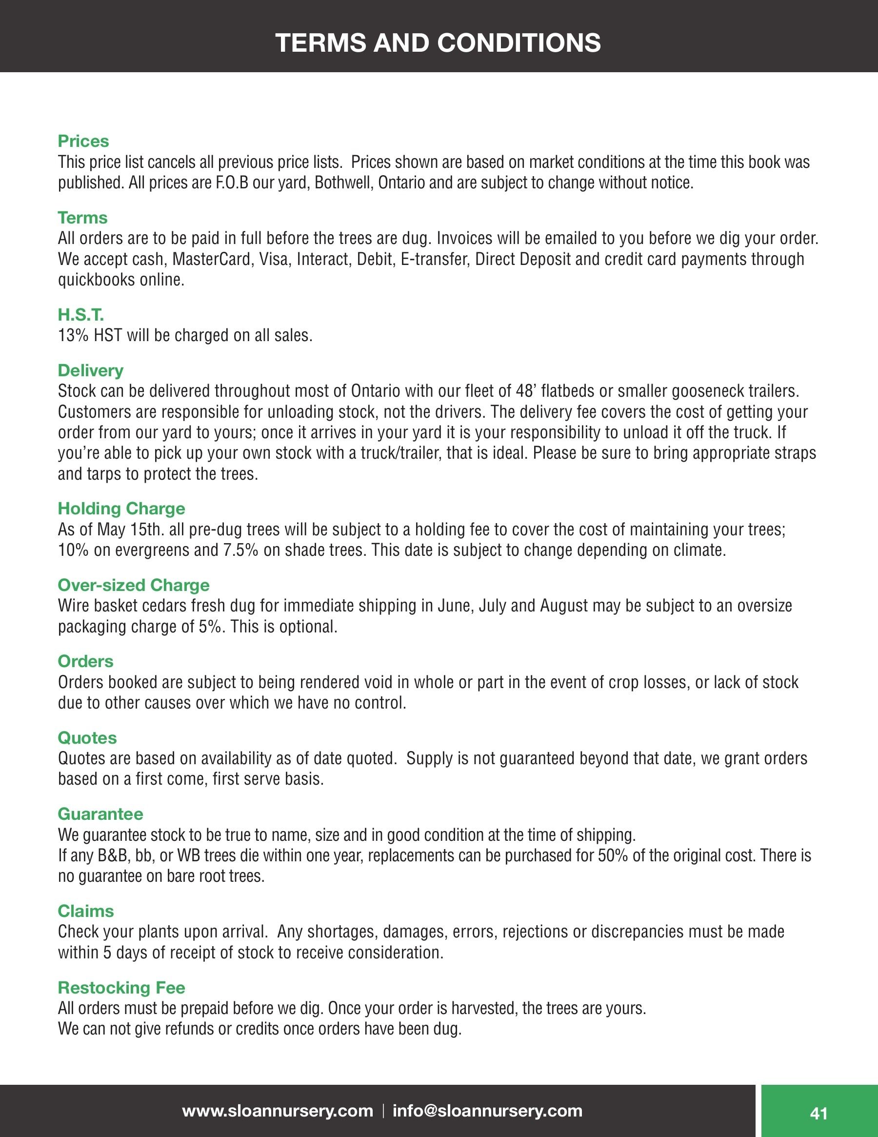 Sloan Nursery & Christmas Trees Annual Retail Catalog Flyer January 1 - December 31, 2026