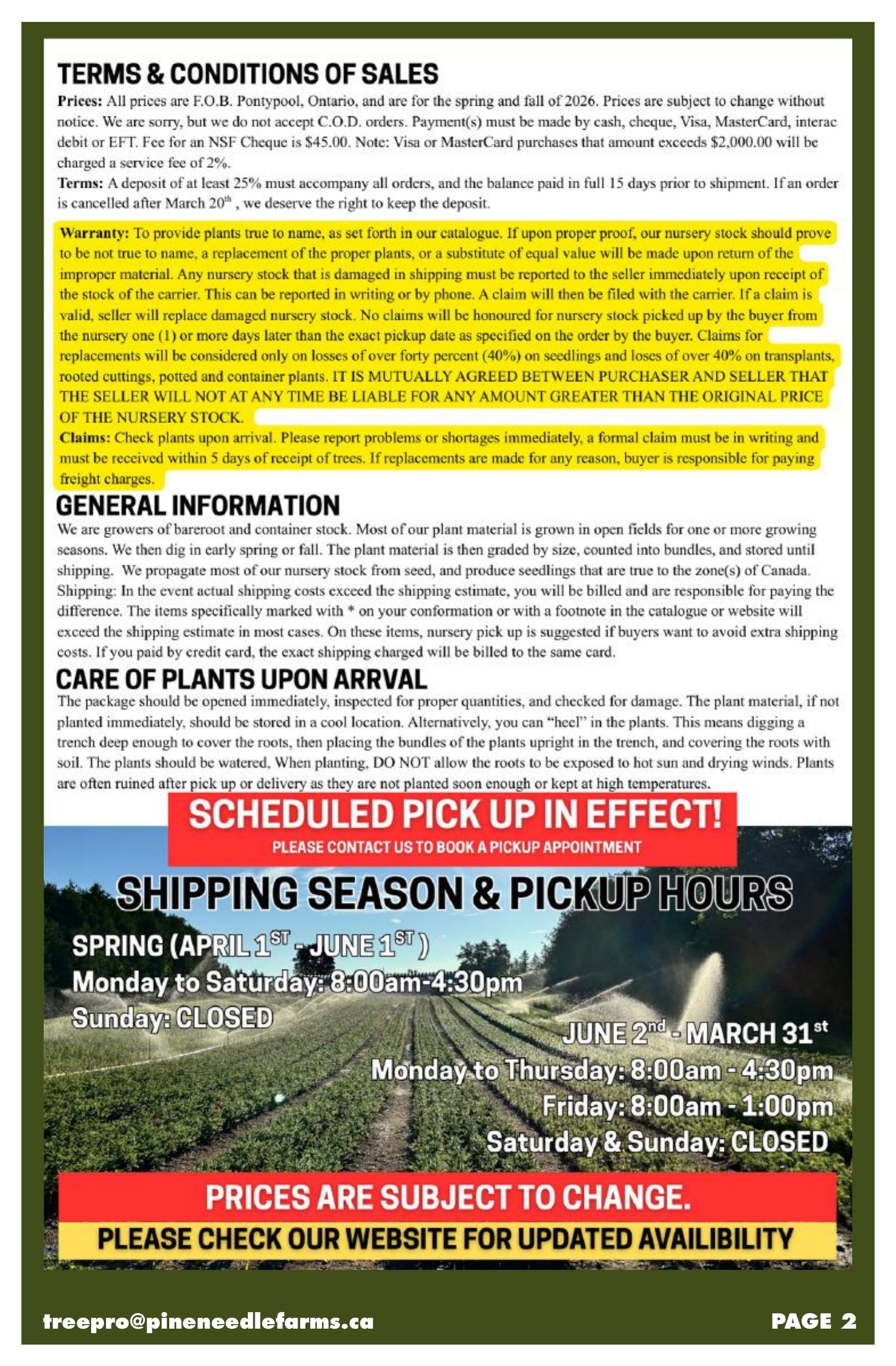 Pineneedle Farms Annual Catalog Flyer January 1 - December 31, 2026