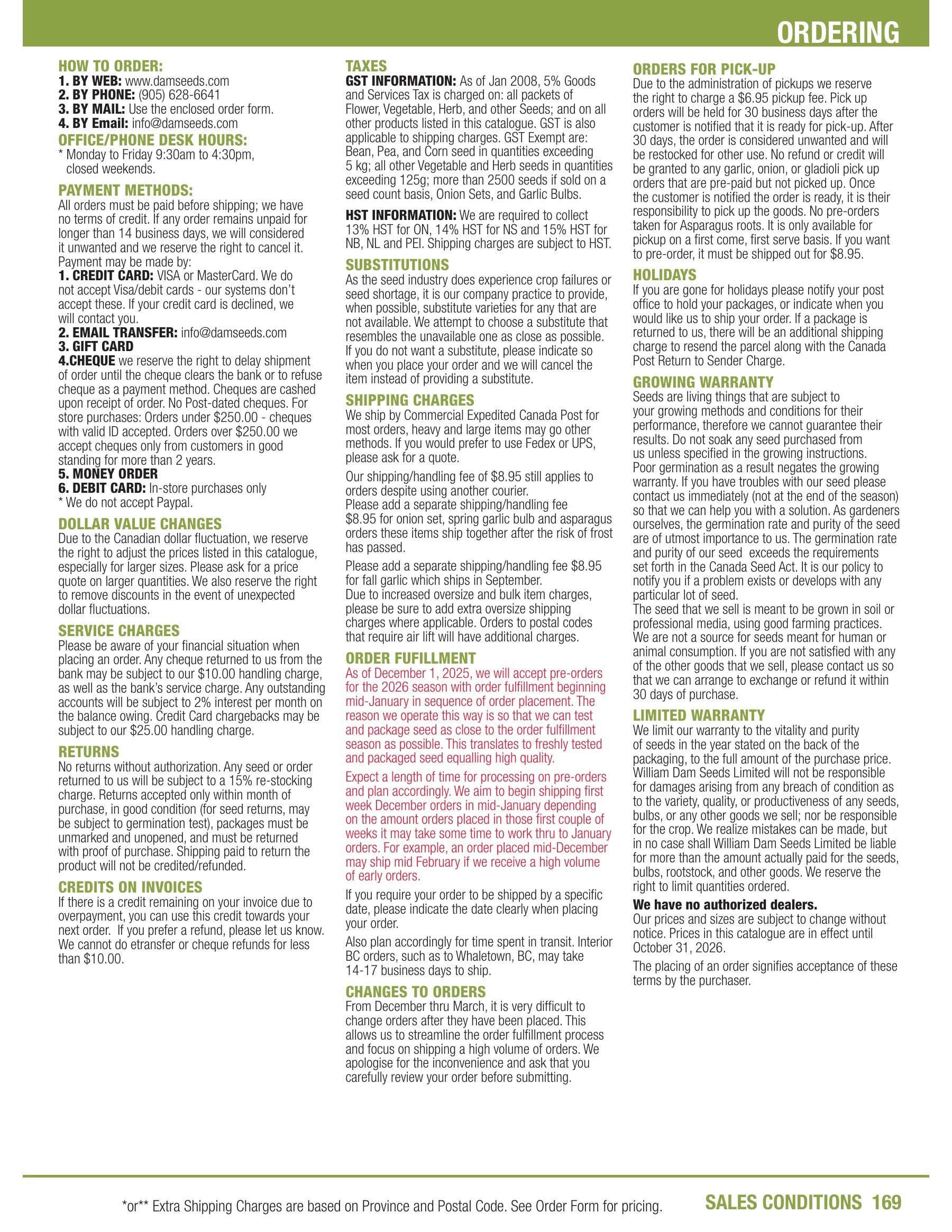 William Dam Seeds Annual Catalog Flyer January 1 - October 31, 2026