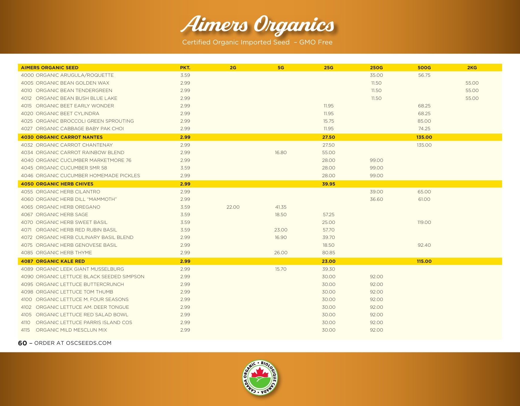 OSC Seeds Annual Catalog Flyer January 1 - December 31, 2026