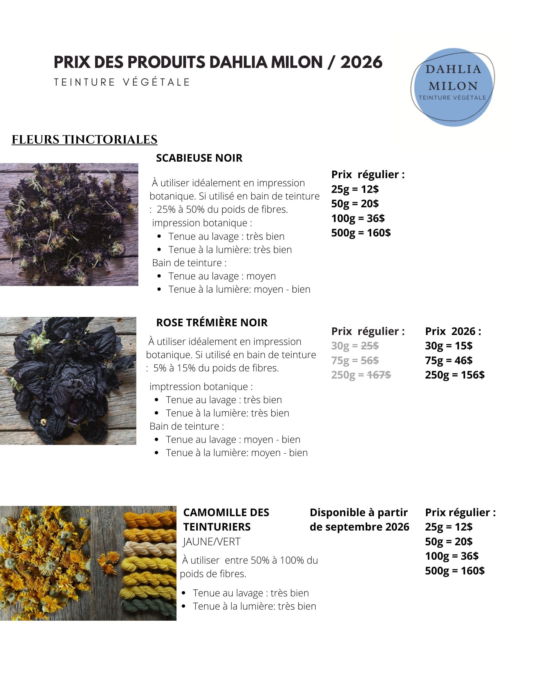 Dahlia Milon Annual Plant Catalog Flyer January 1 - December 31, 2026