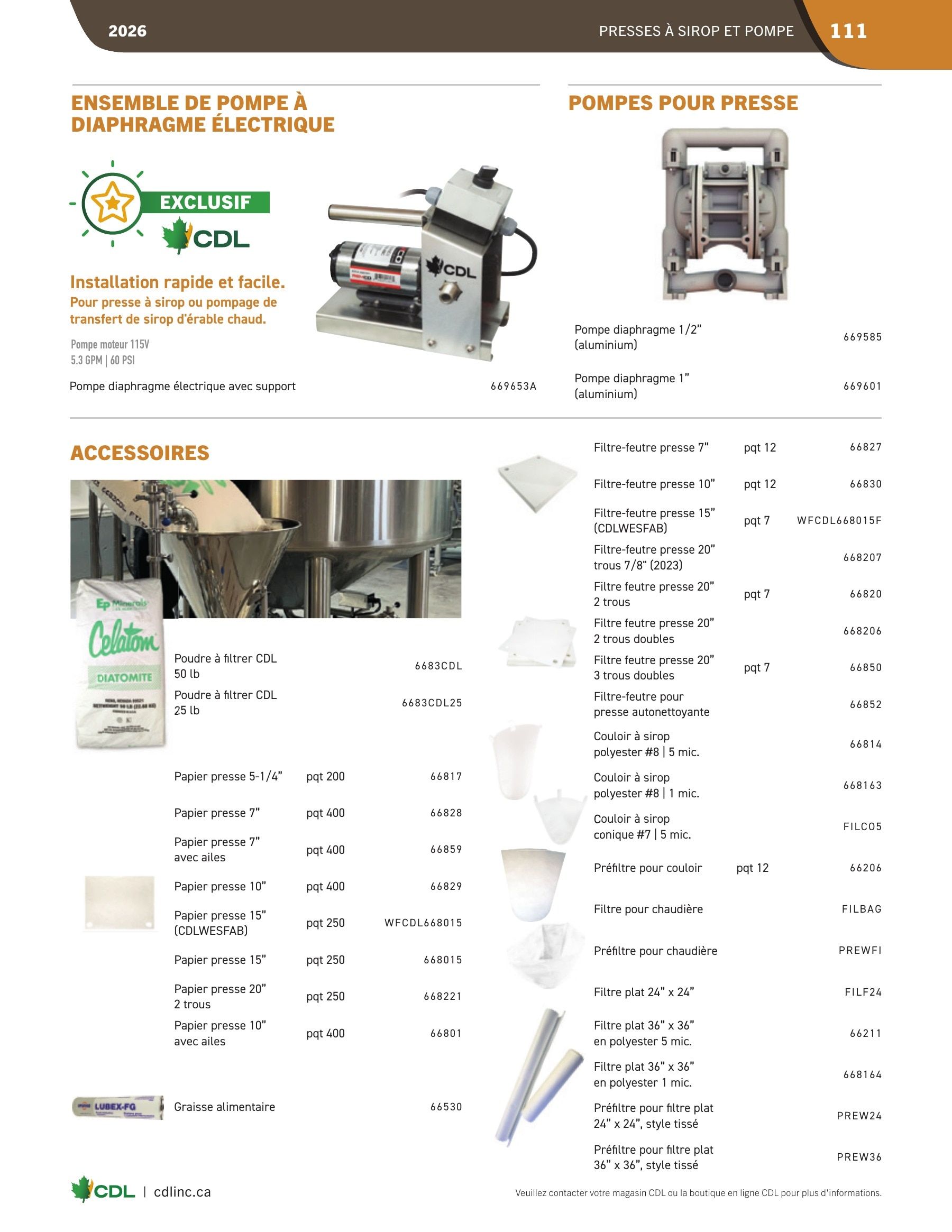 Les Équipements d'Érablière CDL Annual Maple Equipment Catalog Flyer January 1 - December 31, 2026