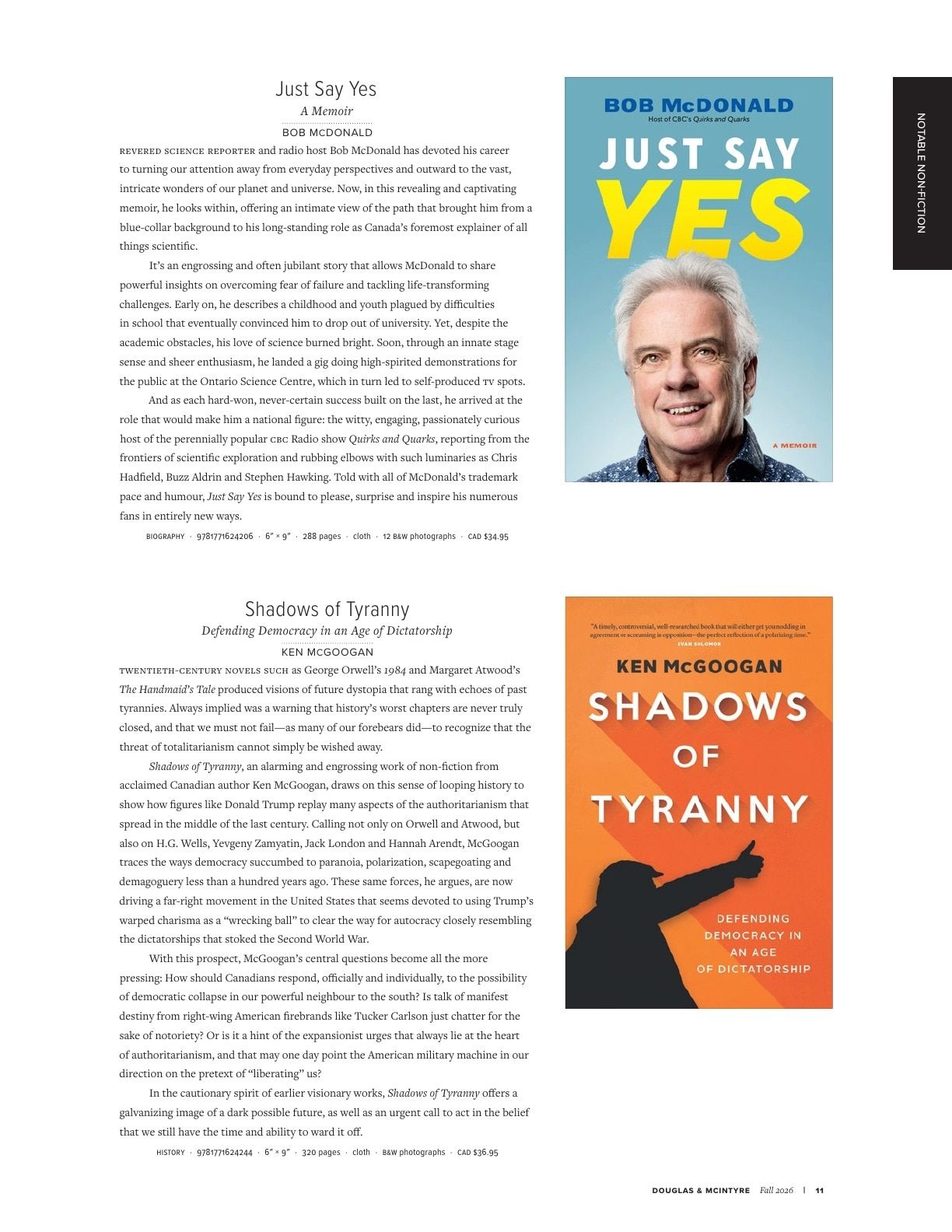 Harbour Publishing Douglas & McIntyre Fall 2026 Catalogue Flyer January 1 - December 31, 2026