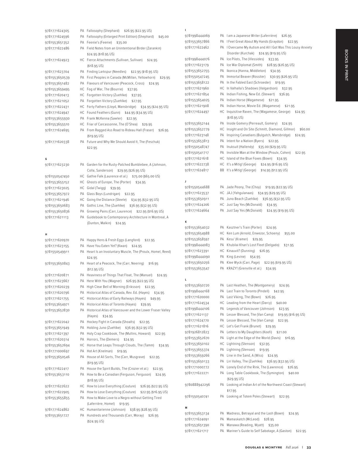 Harbour Publishing Douglas & McIntyre Fall 2026 Catalogue Flyer January 1 - December 31, 2026
