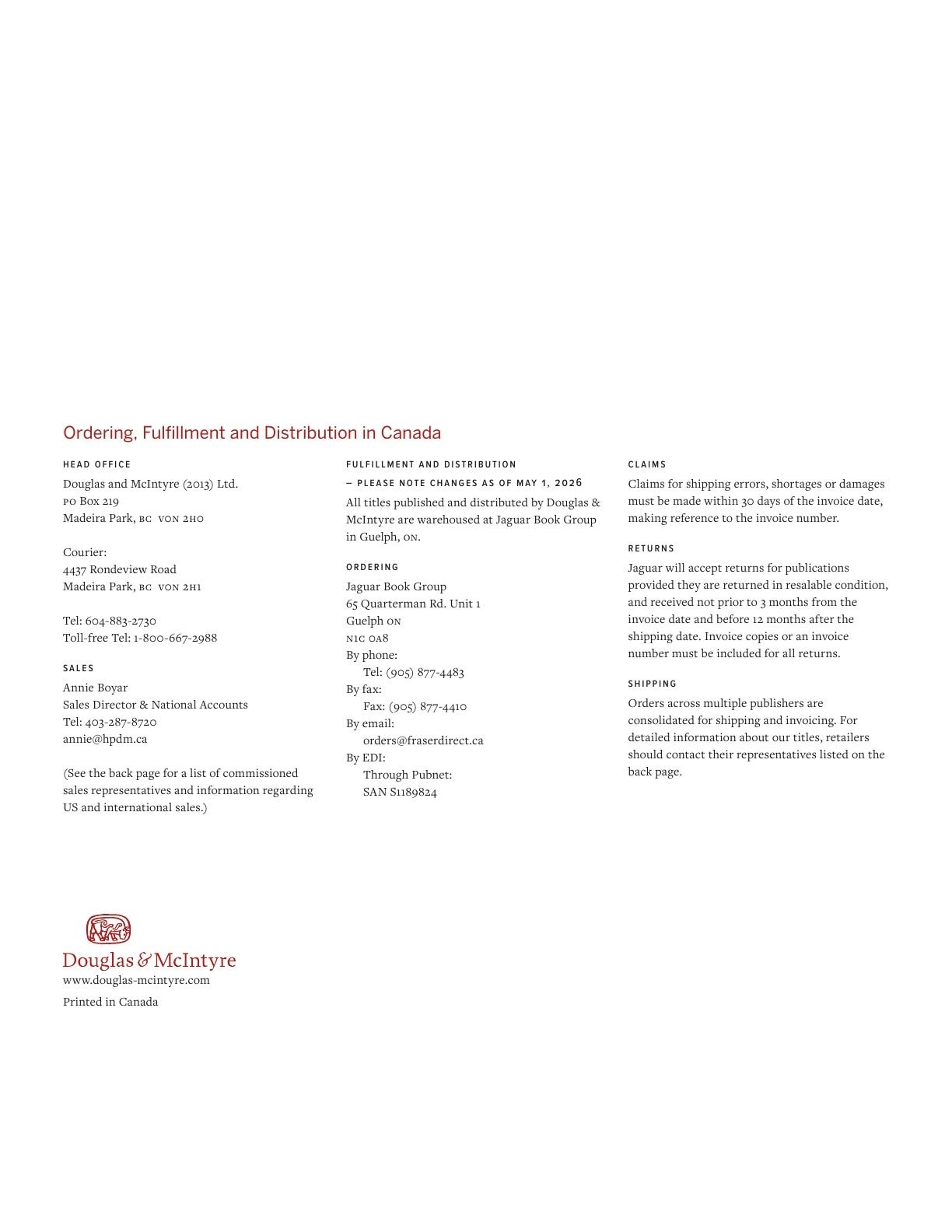 Harbour Publishing Douglas & McIntyre Fall 2026 Catalogue Flyer January 1 - December 31, 2026