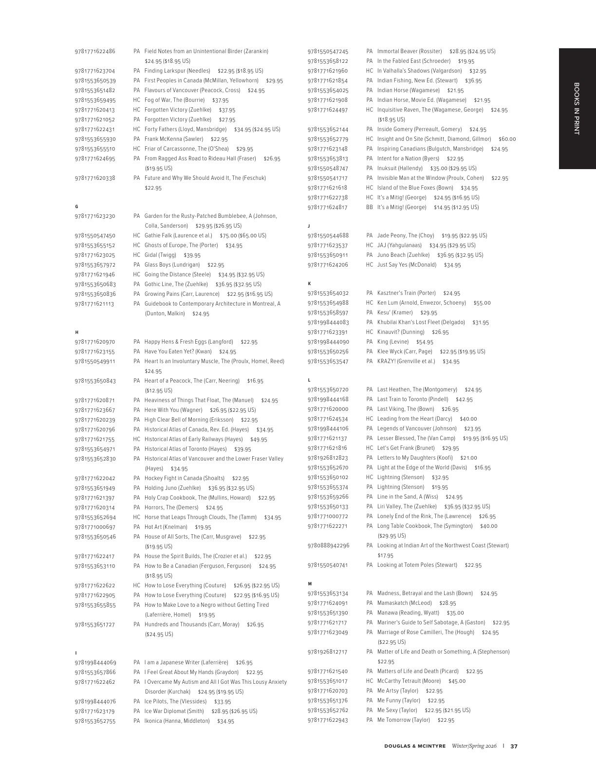 Harbour Publishing Douglas & McIntyre Spring 2026 Catalogue Flyer January 1 - December 31, 2026