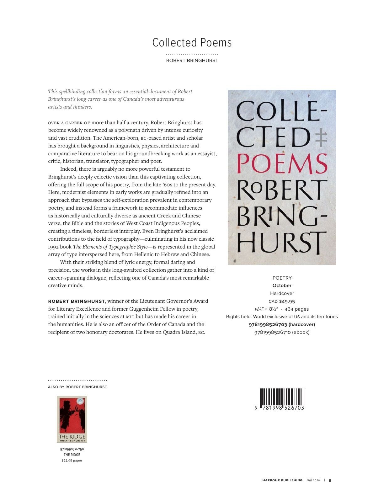 Harbour Publishing Fall 2026 Catalogue Flyer January 1 - December 31, 2026