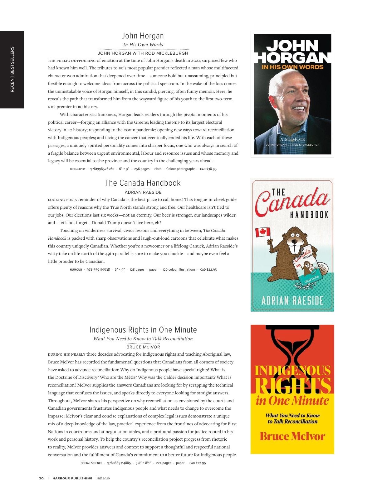 Harbour Publishing Fall 2026 Catalogue Flyer January 1 - December 31, 2026