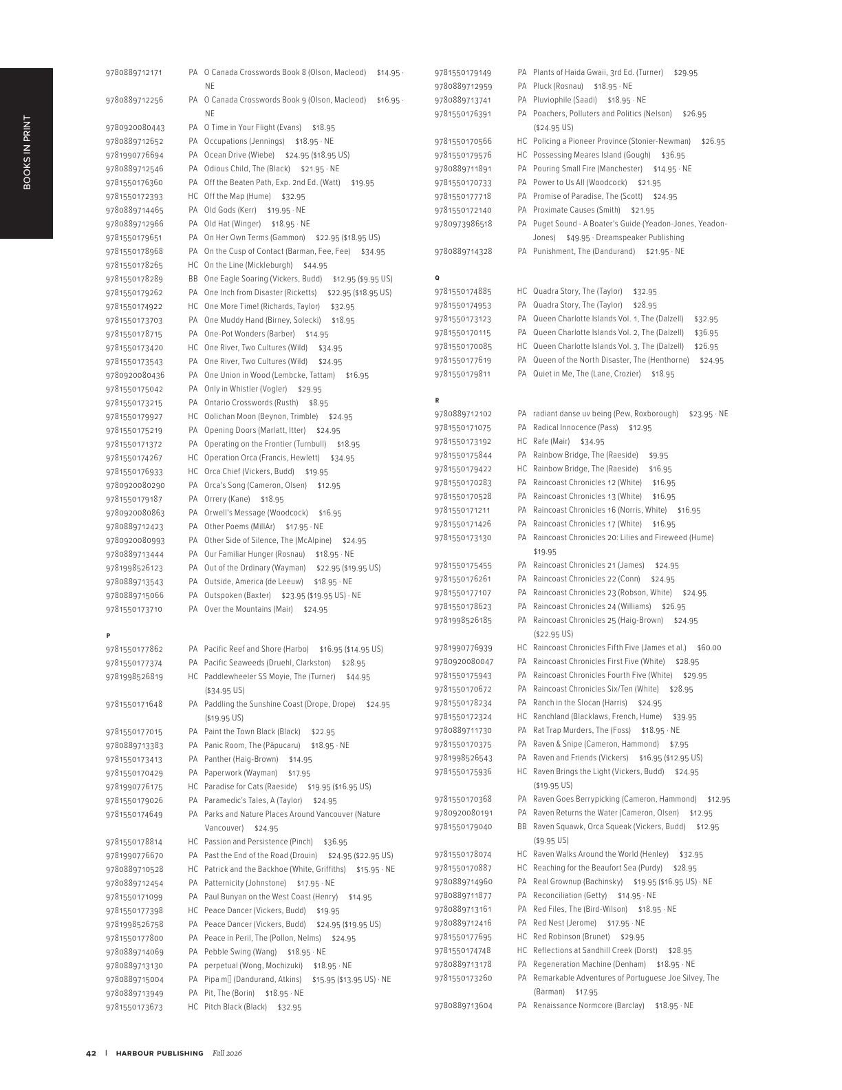 Harbour Publishing Fall 2026 Catalogue Flyer January 1 - December 31, 2026