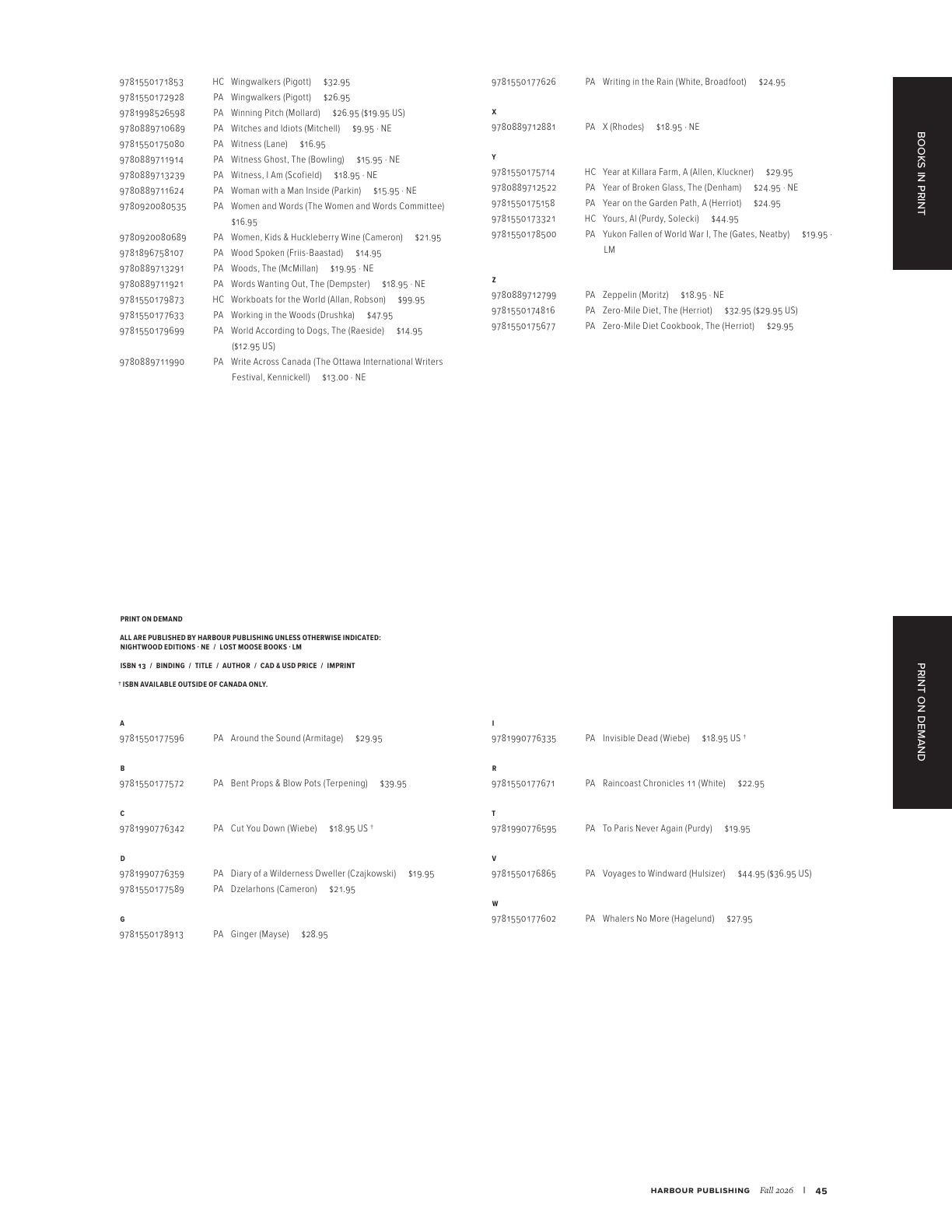 Harbour Publishing Fall 2026 Catalogue Flyer January 1 - December 31, 2026