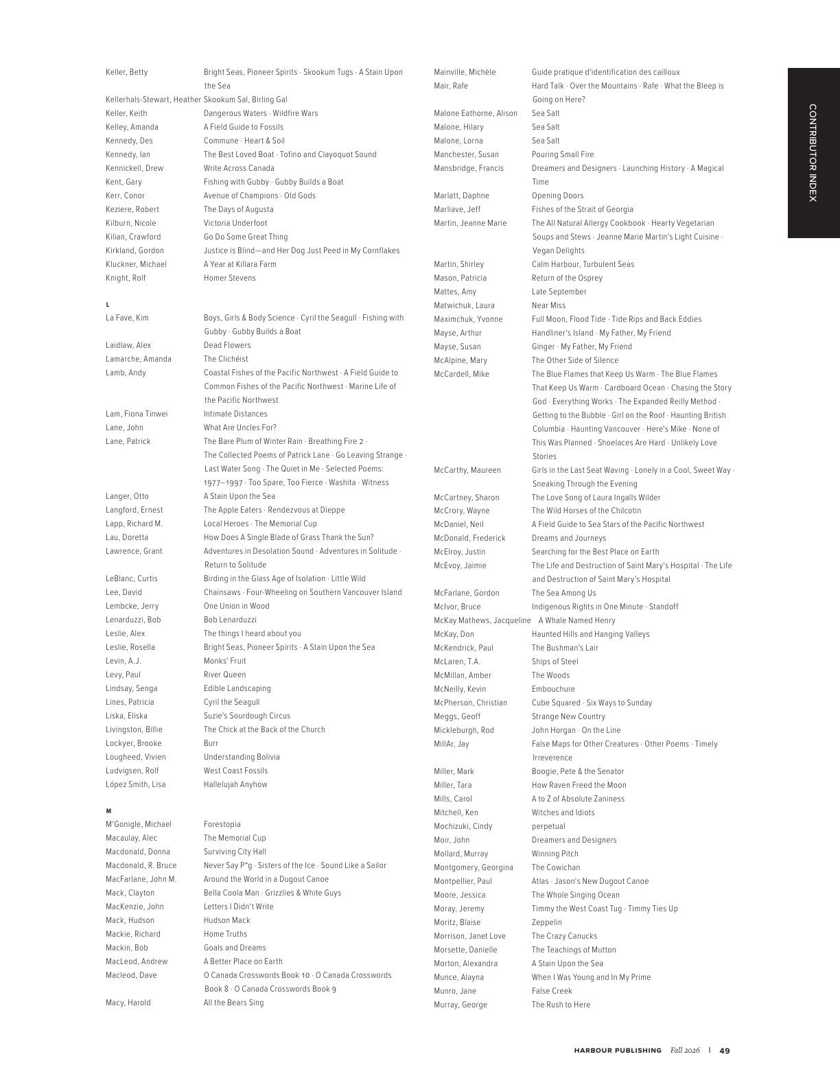 Harbour Publishing Fall 2026 Catalogue Flyer January 1 - December 31, 2026