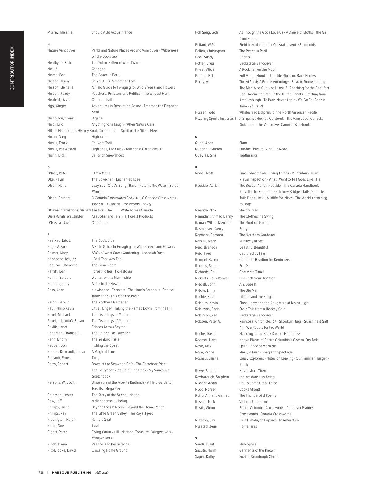 Harbour Publishing Fall 2026 Catalogue Flyer January 1 - December 31, 2026