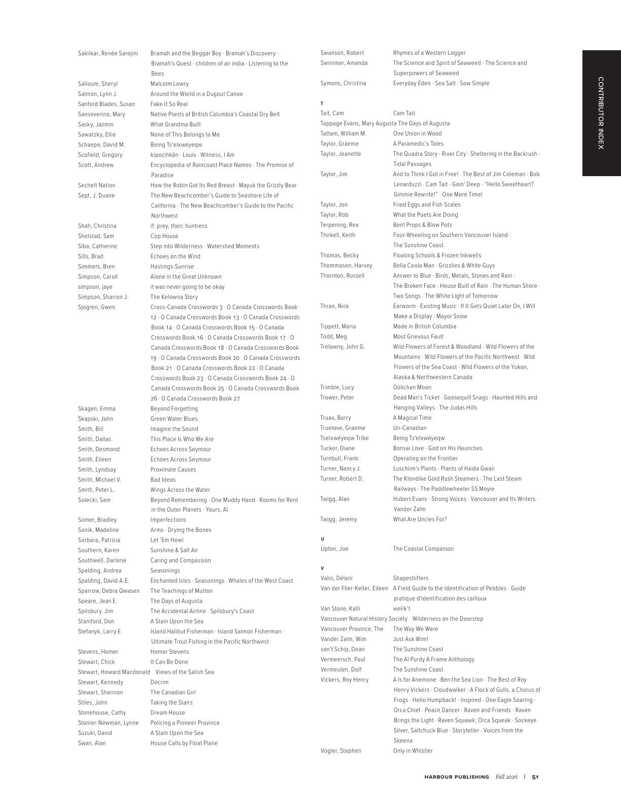 Harbour Publishing Fall 2026 Catalogue Flyer January 1 - December 31, 2026