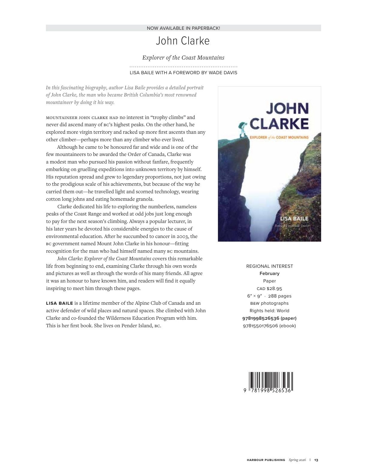 Harbour Publishing Spring 2026 Catalogue Flyer January 1 - December 31, 2026
