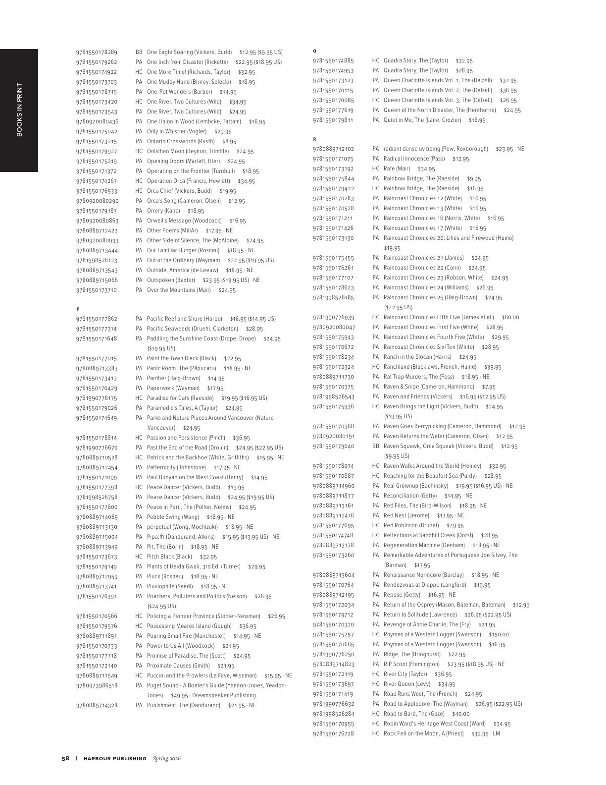 Harbour Publishing Spring 2026 Catalogue Flyer January 1 - December 31, 2026