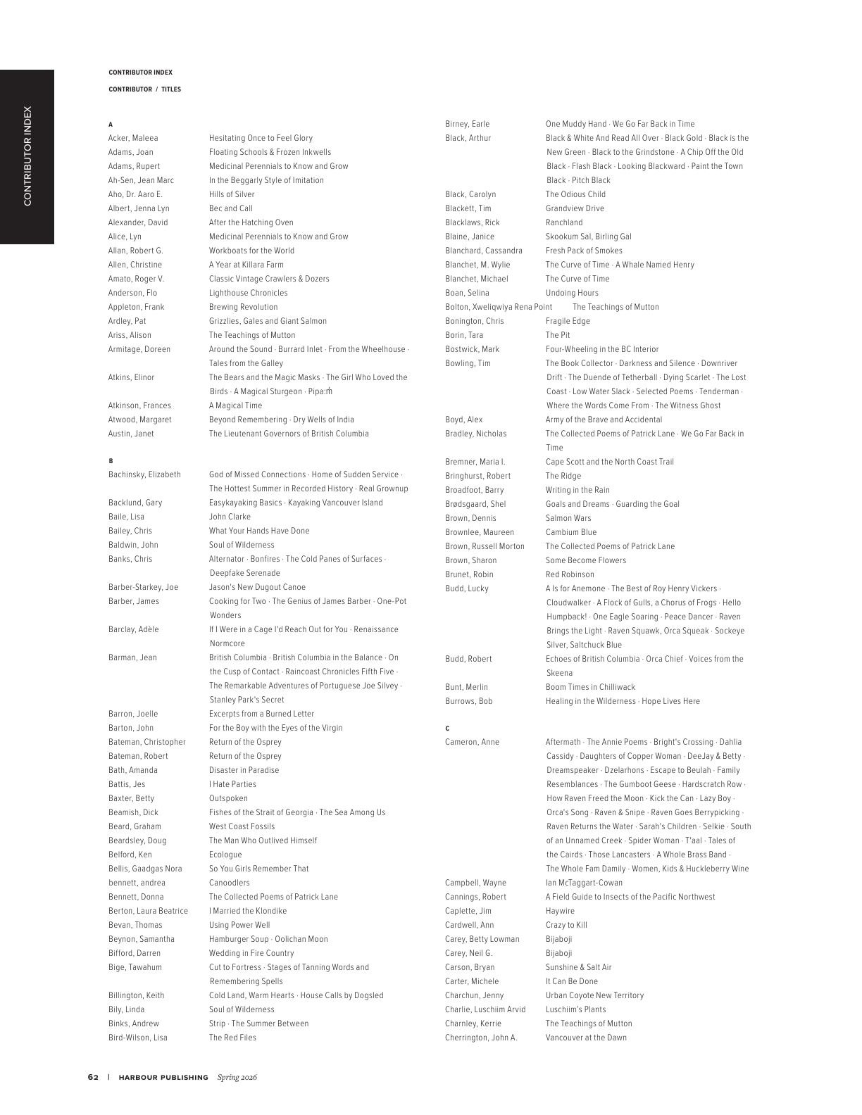 Harbour Publishing Spring 2026 Catalogue Flyer January 1 - December 31, 2026