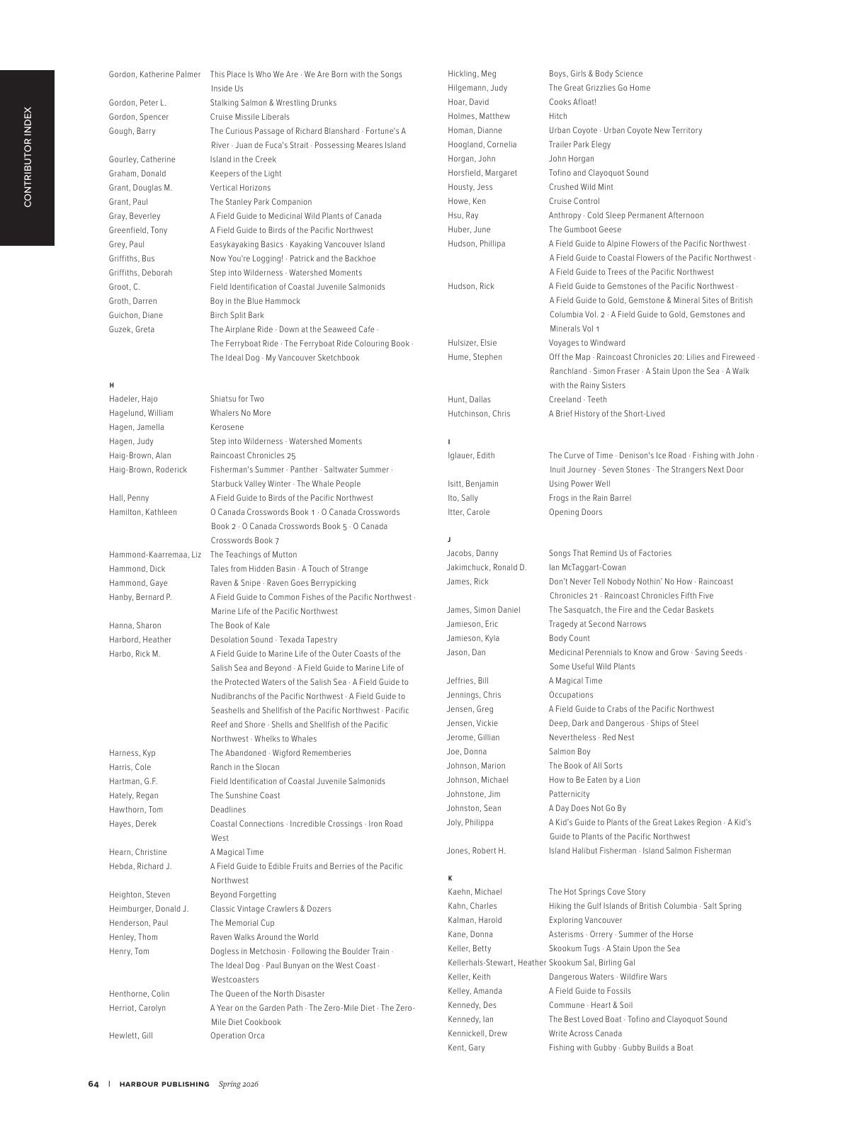 Harbour Publishing Spring 2026 Catalogue Flyer January 1 - December 31, 2026