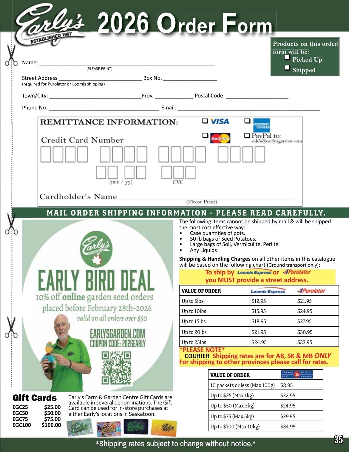 Early's Farm & Garden Centre Seed Catalogue Flyer January 1 - December 31, 2026