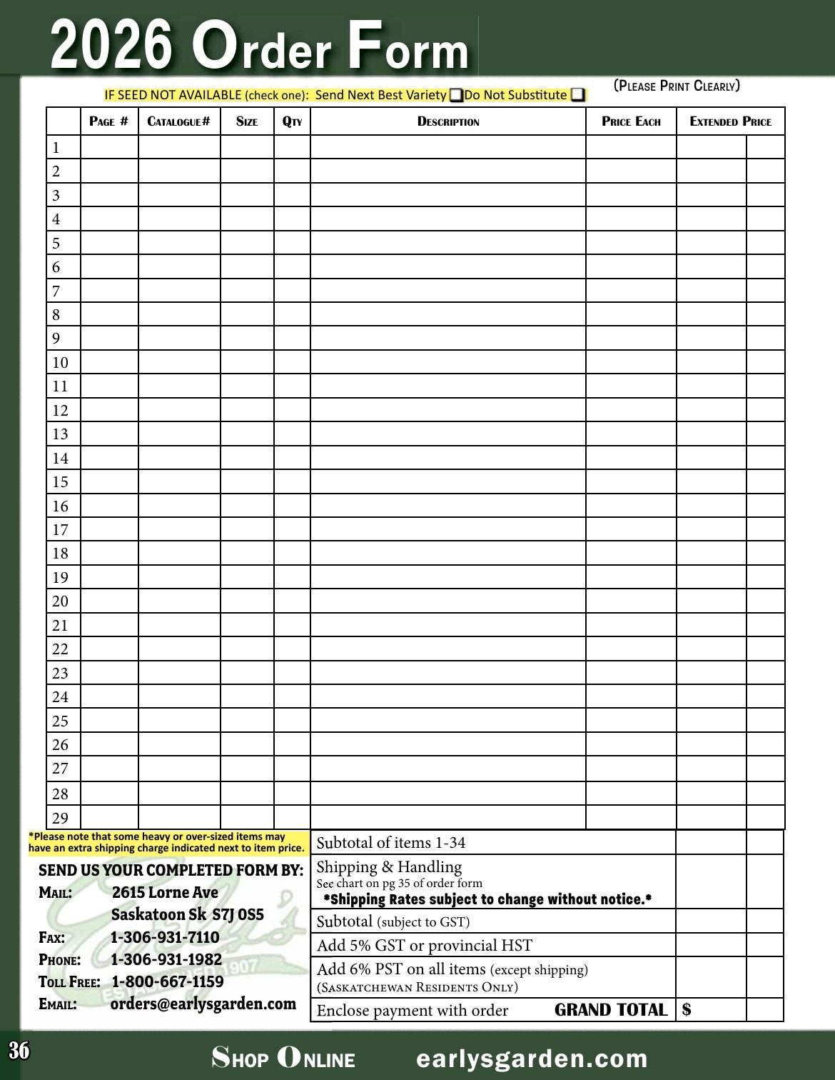 Early's Farm & Garden Centre Seed Catalogue Flyer January 1 - December 31, 2026