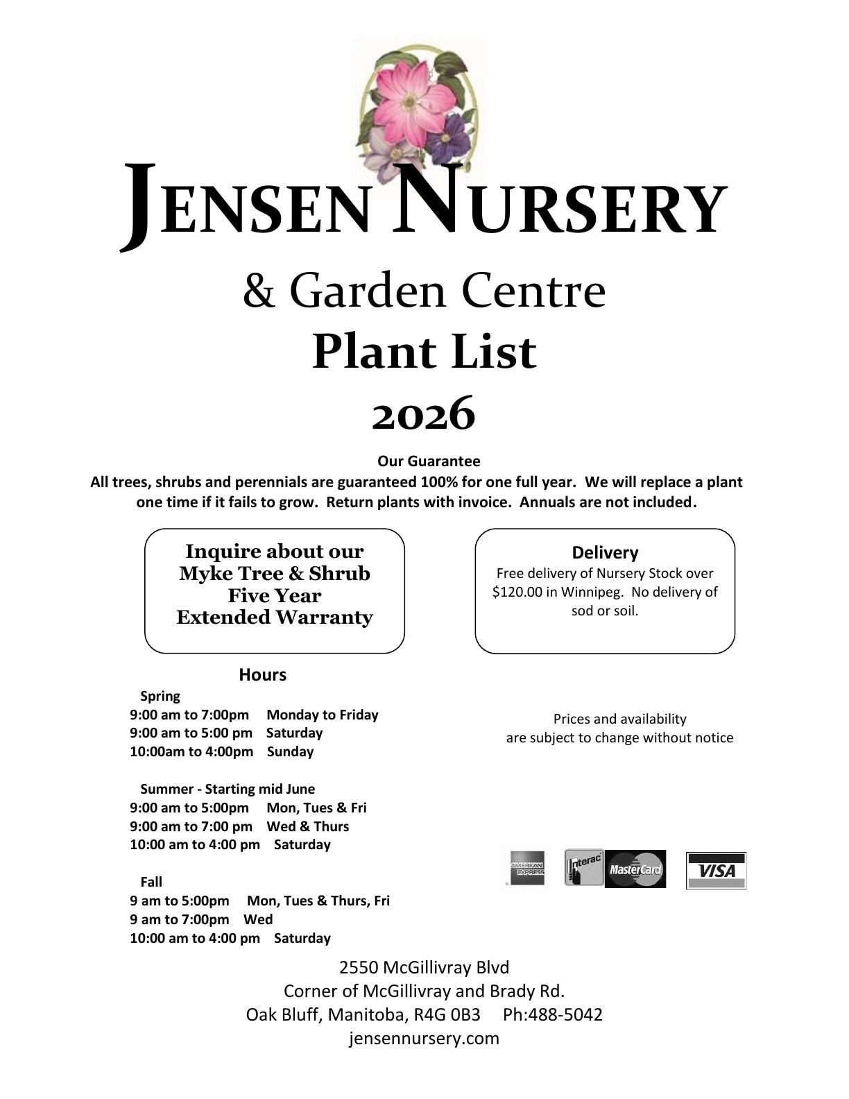 Jensen Nursery & Garden Centre Plant Catalogue Flyer January 1 - December 31, 2026