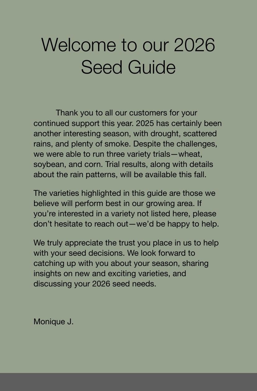 Manness Seed Seed Guide Flyer January 1 - December 31, 2026