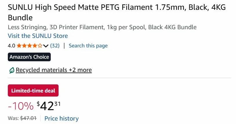Amazon.ca: SUNLU High Speed Matte PETG Filament 1.75mm, Black, 4KG Bundle Amazon.ca: SUNLU High Speed Matte PETG Filament 1.75mm, Black, 4KG Bundle