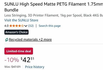 Amazon.ca: SUNLU High Speed Matte PETG Filament 1.75mm, Black, 4KG Bundle