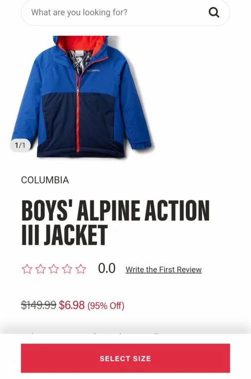 Team Town Sports: Columbia Boys' Alpine Action III Jacket $6.98