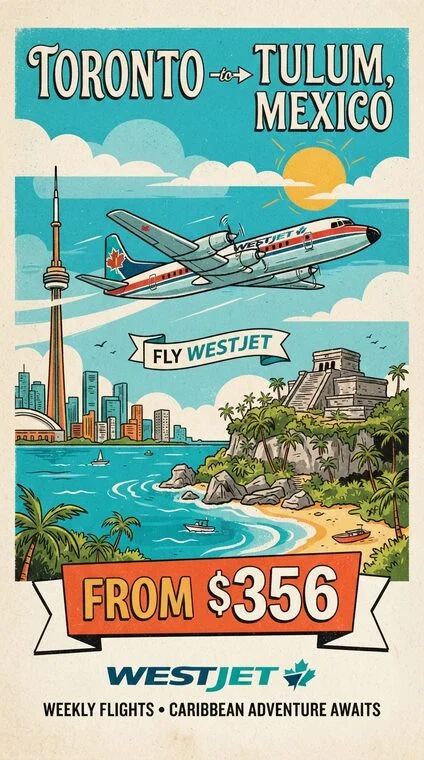 WestJet: Toronto to Tulum, Mexico – $356 CAD roundtrip (Direct flights available) **Ultra Basic Fare**
