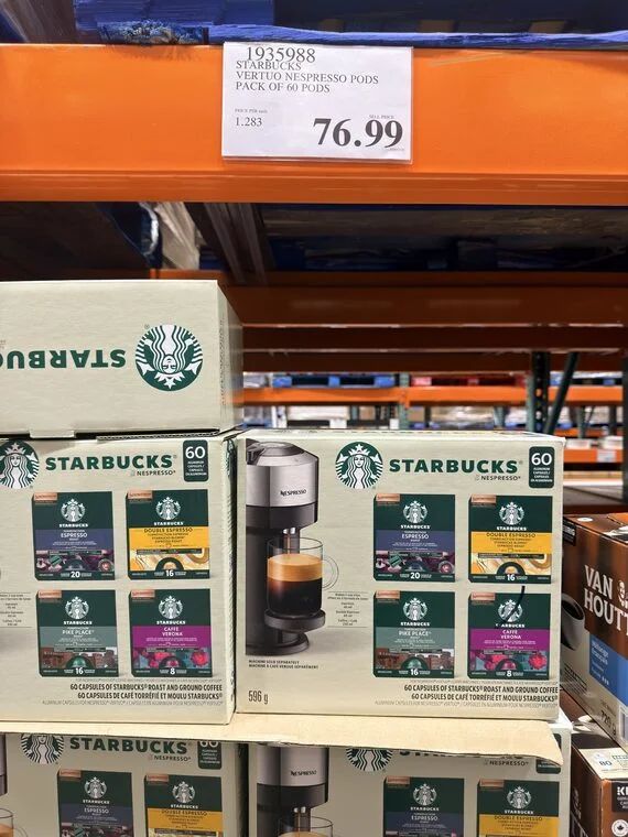 Costco Heartland: Starbuck Vertuo Nespresso Pods. Pack of 60 Pods. $76.99 Costco Heartland: Starbuck Vertuo Nespresso Pods. Pack of 60 Pods. $76.99