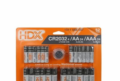 Home Depot: HDX AA(24) + AAA (24) + CR2032 (4) Battery Pack - 52 total - $14.88 (in-store only)