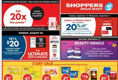 Shoppers Drug Mart Canada: 20x The PC Optimum Points August 28th & 29th + $20 Ultimate Dining Promo Card August 20th + More