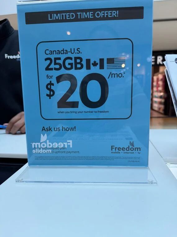 Freedom Mobile- $20 - 25GB ($120 — 6 months pre-paid) - In store at Square One Freedom Mobile- $20 - 25GB ($120 — 6 months pre-paid) - In store at Square One