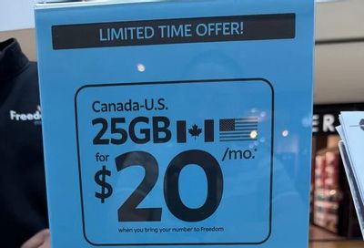 Freedom Mobile- $20 - 25GB ($120 — 6 months pre-paid) - In store at Square One