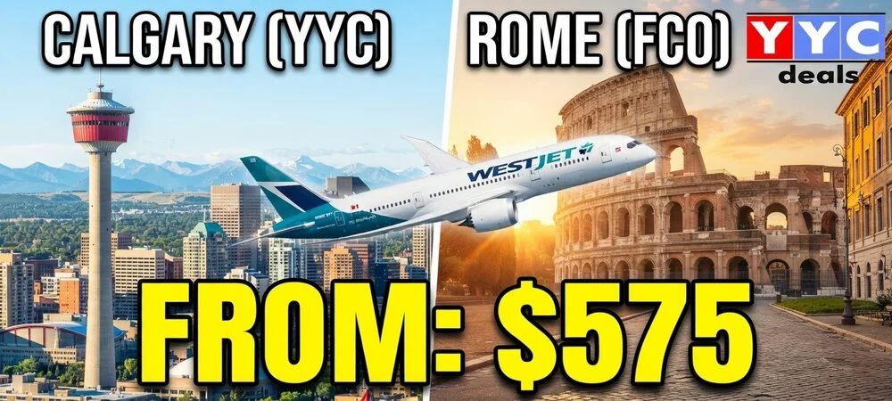 WestJet: Calgary to Rome, Italy – From $575 CAD roundtrip (Taxes included) WestJet: Calgary to Rome, Italy – From $575 CAD roundtrip (Taxes included)