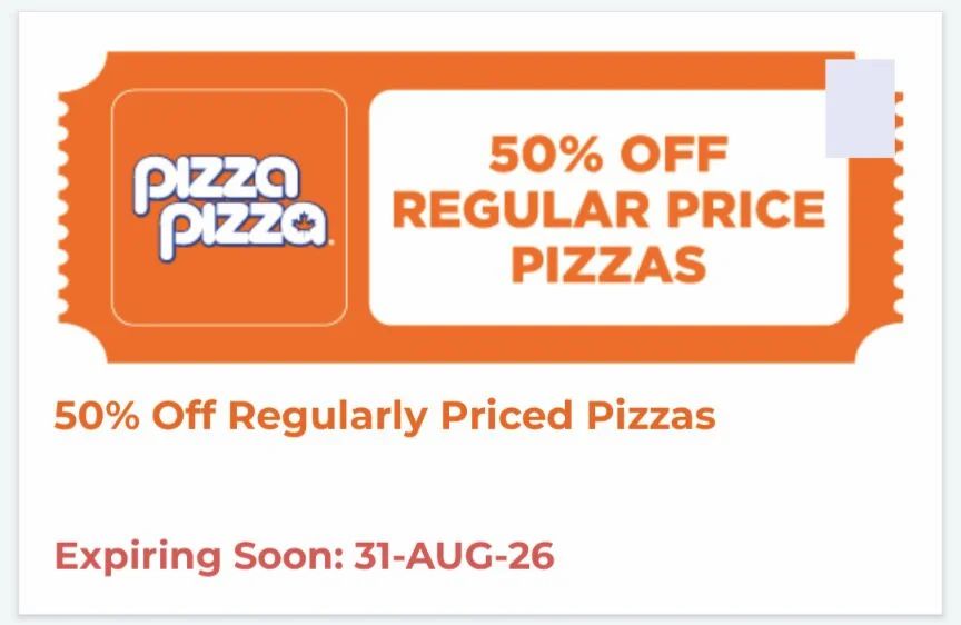 Pizza Pizza: Today only! Get 50% off regular-priced pizzas*, including Create Your Own, Meat Favourites and Veggie Favourites Pizza Pizza: Today only! Get 50% off regular-priced pizzas*, including Create Your Own, Meat Favourites and Veggie Favourites