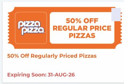 Pizza Pizza: Today only! Get 50% off regular-priced pizzas*, including Create Your Own, Meat Favourites and Veggie Favourites