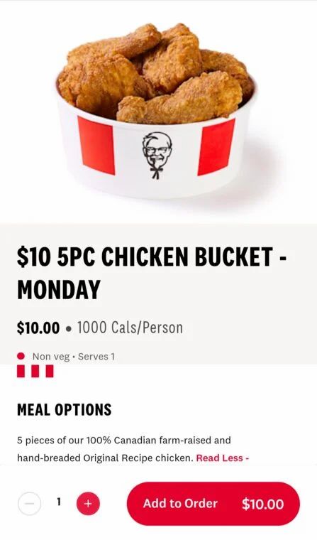 KFC: $10 five piece "bucket" Mondays online KFC: $10 five piece "bucket" Mondays online