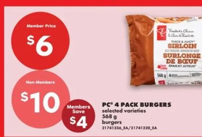 Loblaws: PC 4 Pack Burgers $6.00 for PCO Members (Sept. 3 - 9)