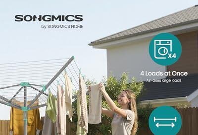 Amazon.ca: SONGMICS Rotary Outdoor Clothesline Drying Rack – 147.6 ft Capacity, $33.99