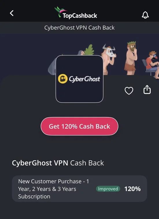 TopCashBack: Cyberghost VPN 120% Cashback TopCashBack: Cyberghost VPN 120% Cashback