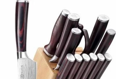Amazon.ca: $139 (With Coupon) - PAUDIN 14PCS Knife Set with Block, High Carbon Steel Knife Block Set