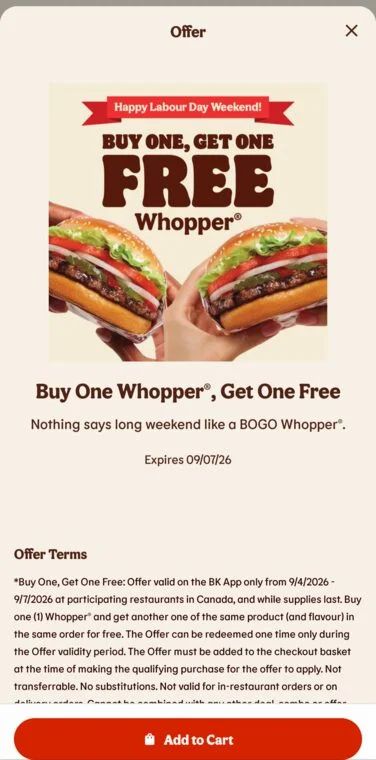 Burger King: BOGO whopper long weekend APP special Burger King: BOGO whopper long weekend APP special