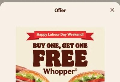Burger King: BOGO whopper long weekend APP special